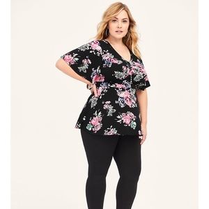 NWT Torrid Black Floral Jersey Knit Peplum Top 0